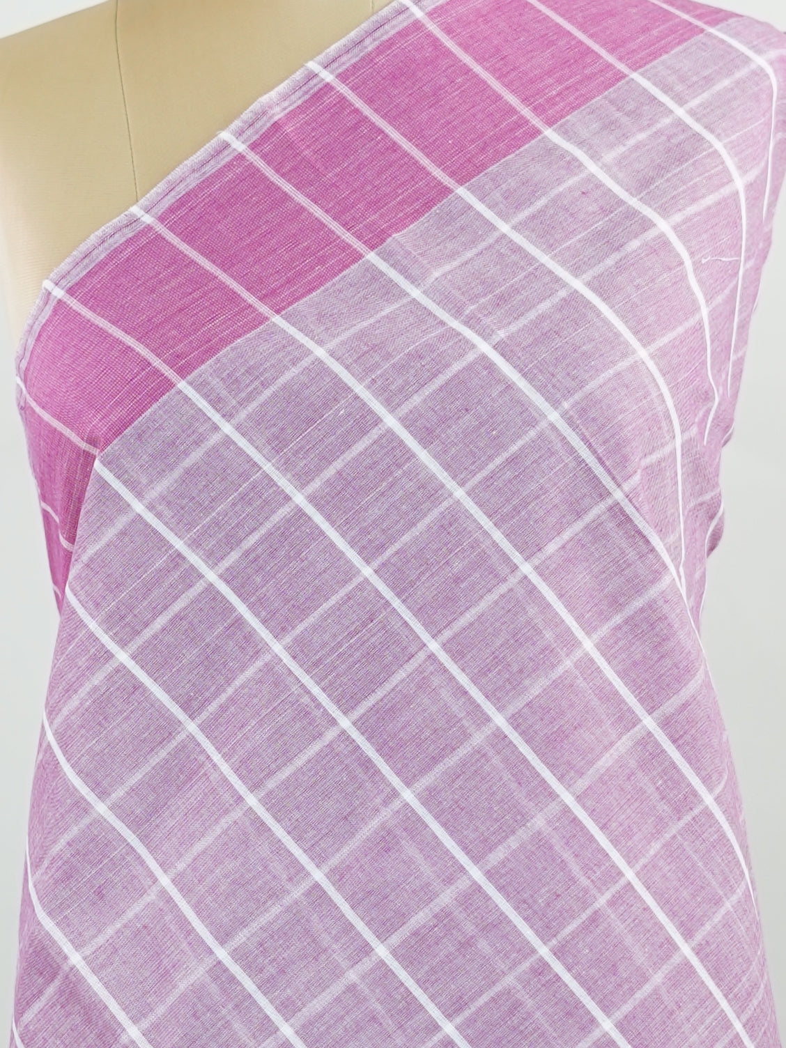 Bengal Cottons Pink South Cotton with Ikkat Style Borders &amp; Grey Blouse Anuraga - Pink Handloom Cotton Saree | Ikkat Border - Manoranjitham Weaves - Handloom Store