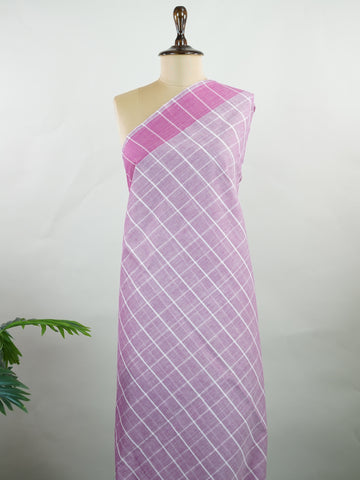 Bengal Cottons Pink South Cotton with Ikkat Style Borders &amp; Grey Blouse Anuraga - Pink Handloom Cotton Saree | Ikkat Border - Manoranjitham Weaves - Handloom Store