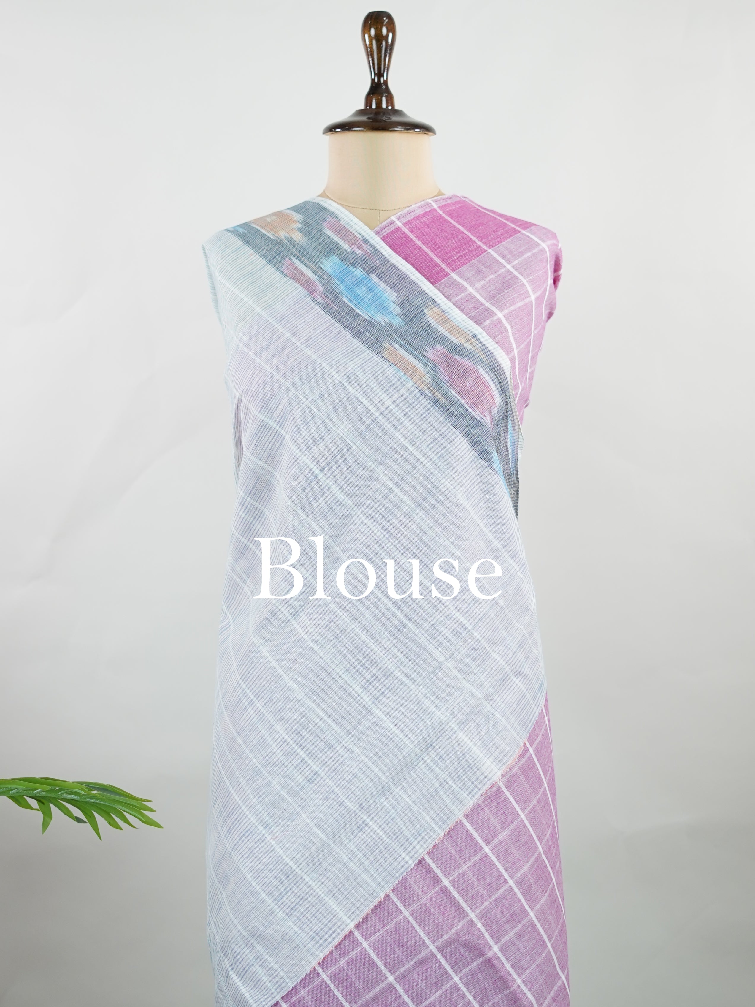 Bengal Cottons Pink South Cotton with Ikkat Style Borders &amp; Grey Blouse Anuraga - Pink Handloom Cotton Saree | Ikkat Border - Manoranjitham Weaves - Handloom Store