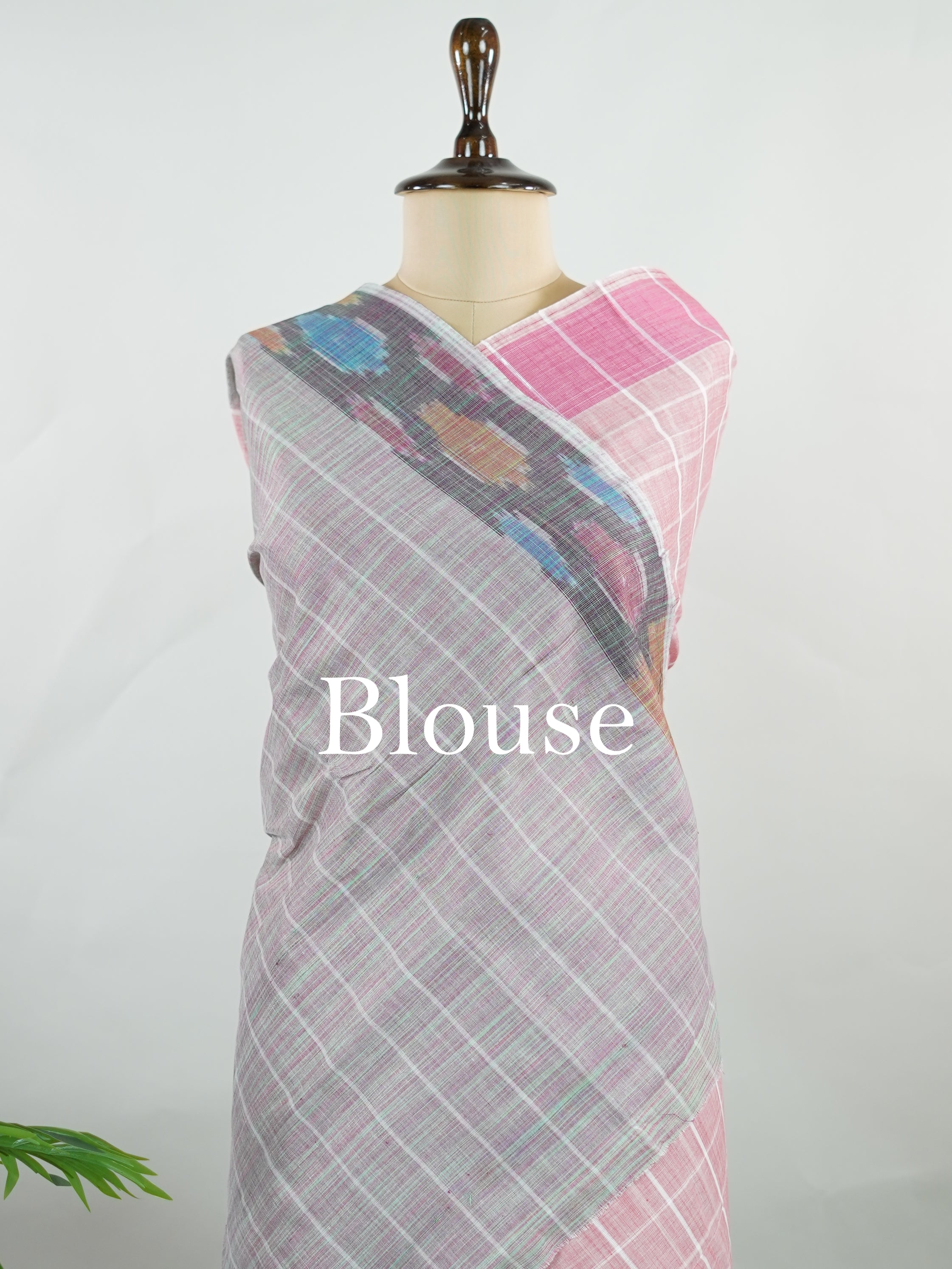 Bengal Cottons Pink South Cotton with Ikkat Style Borders &amp; Teal Blouse Vasantha - Pink Handloom Cotton Saree | Ikkat Border - Manoranjitham Weaves - Handloom Store