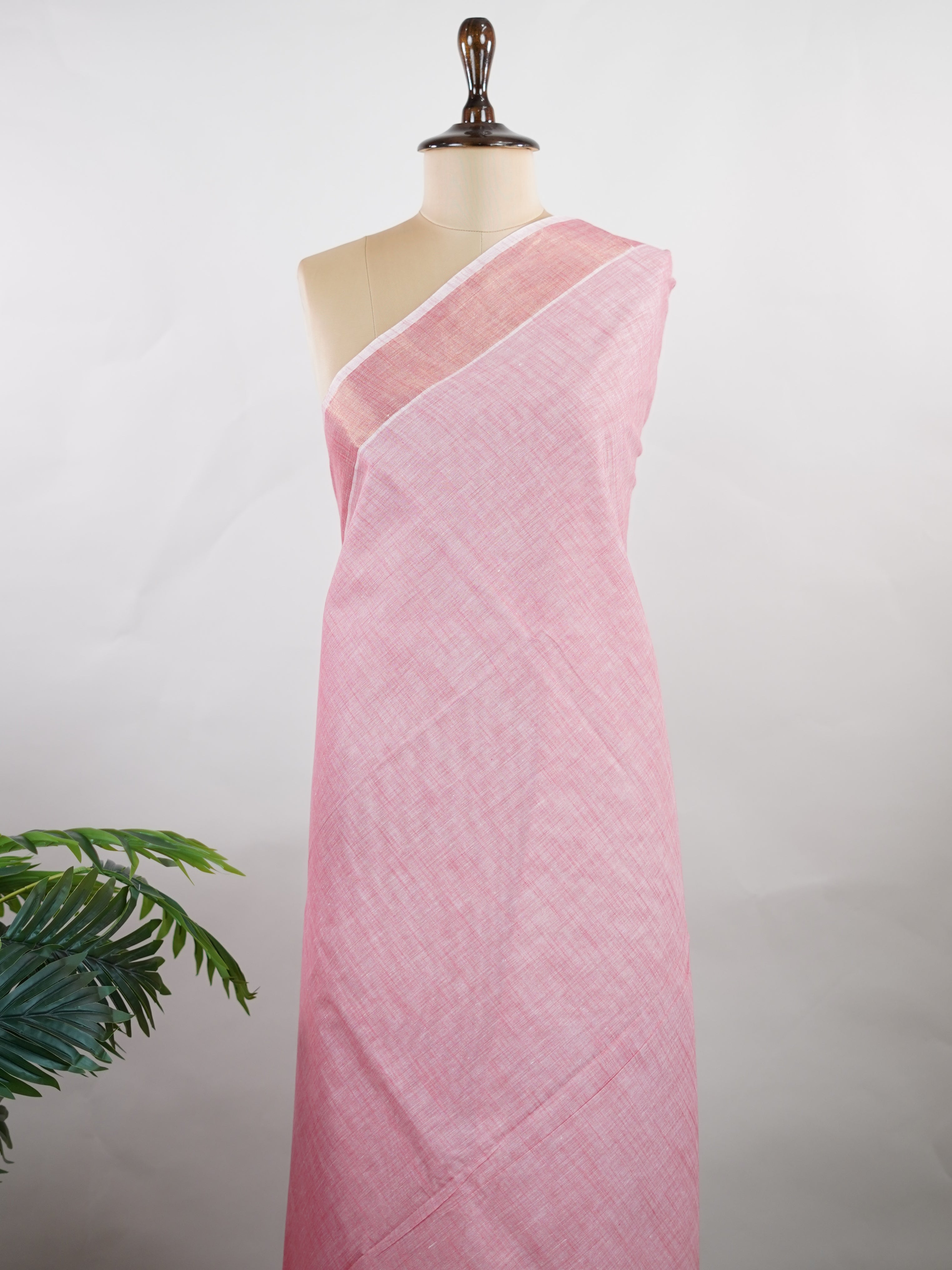 Bengal Cottons Pink South Cotton with Running Zari Border &amp; Pink Blouse Muthulakshmi - Pink Handloom Cotton Saree - Manoranjitham Weaves - Handloom Store