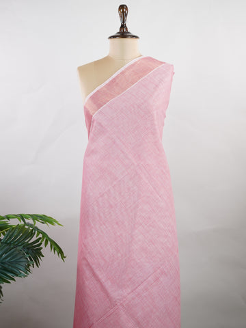 Bengal Cottons Pink South Cotton with Running Zari Border &amp; Pink Blouse Muthulakshmi - Pink Handloom Cotton Saree - Manoranjitham Weaves - Handloom Store