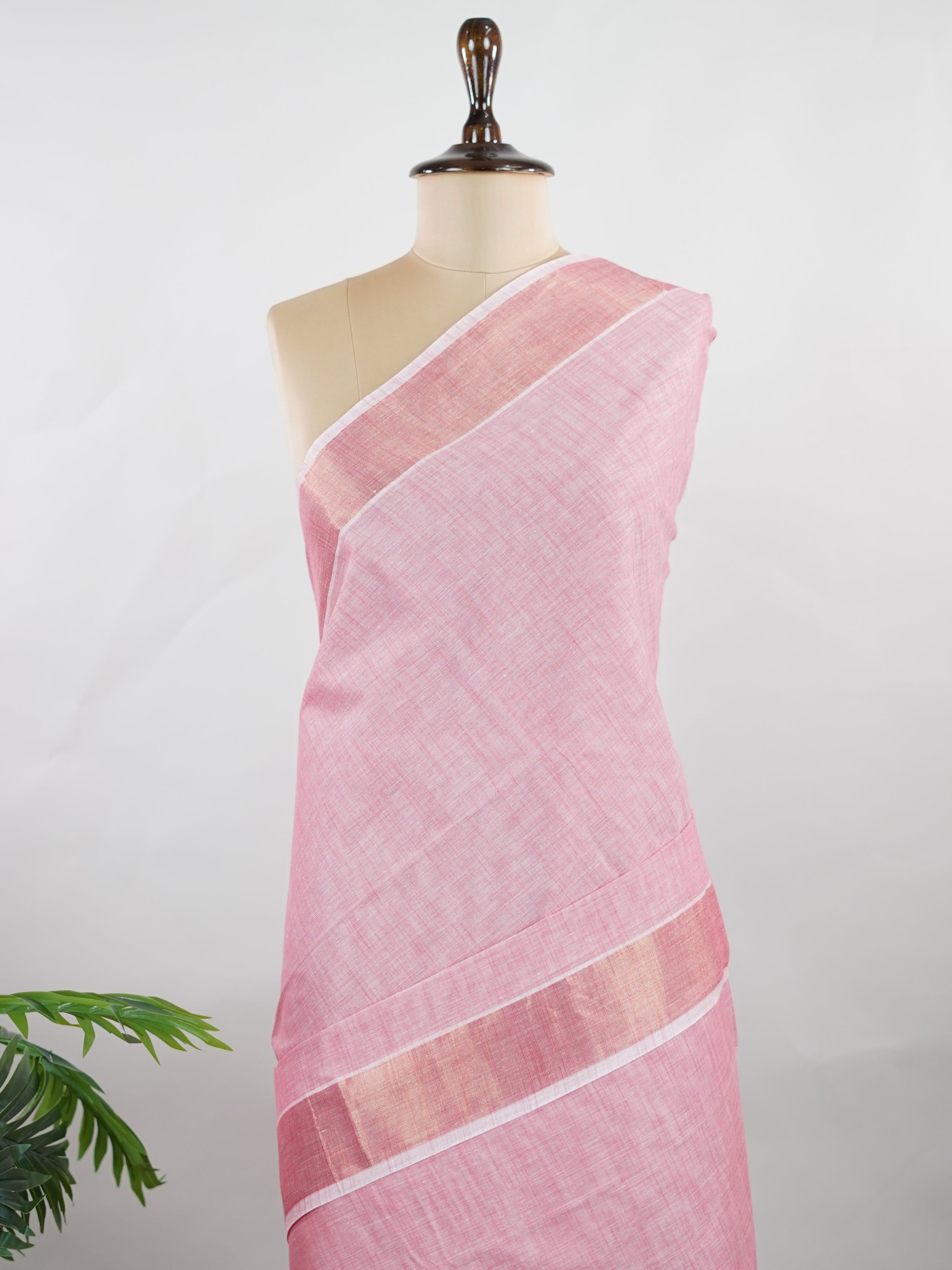 Bengal Cottons Pink South Cotton with Running Zari Border &amp; Pink Blouse Muthulakshmi - Pink Handloom Cotton Saree - Manoranjitham Weaves - Handloom Store