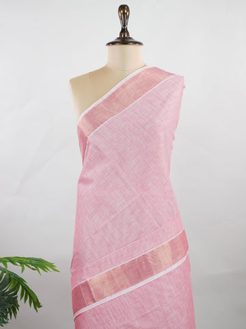 Bengal Cottons Pink South Cotton with Running Zari Border &amp; Pink Blouse Muthulakshmi - Pink Handloom Cotton Saree - Manoranjitham Weaves - Handloom Store