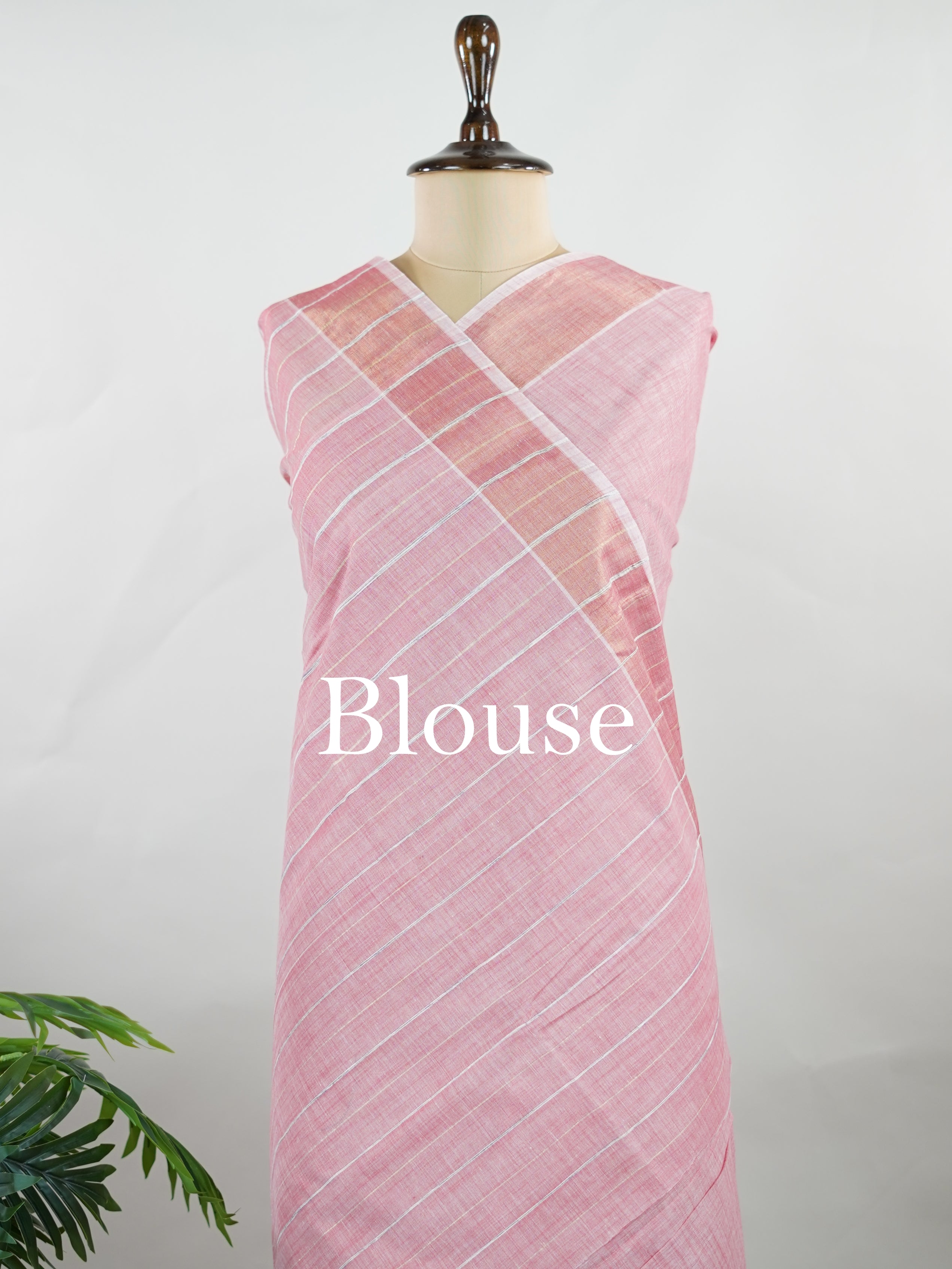Bengal Cottons Pink South Cotton with Running Zari Border &amp; Pink Blouse Muthulakshmi - Pink Handloom Cotton Saree - Manoranjitham Weaves - Handloom Store
