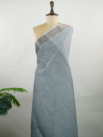 Bengal Cottons Grey South Cotton with Running Zari Border &amp; Grey Blouse Shyamala - Grey Handloom Cotton Saree - Manoranjitham Weaves - Handloom Store
