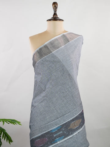 Bengal Cottons Grey South Cotton with Running Zari Border &amp; Grey Blouse Shyamala - Grey Handloom Cotton Saree - Manoranjitham Weaves - Handloom Store