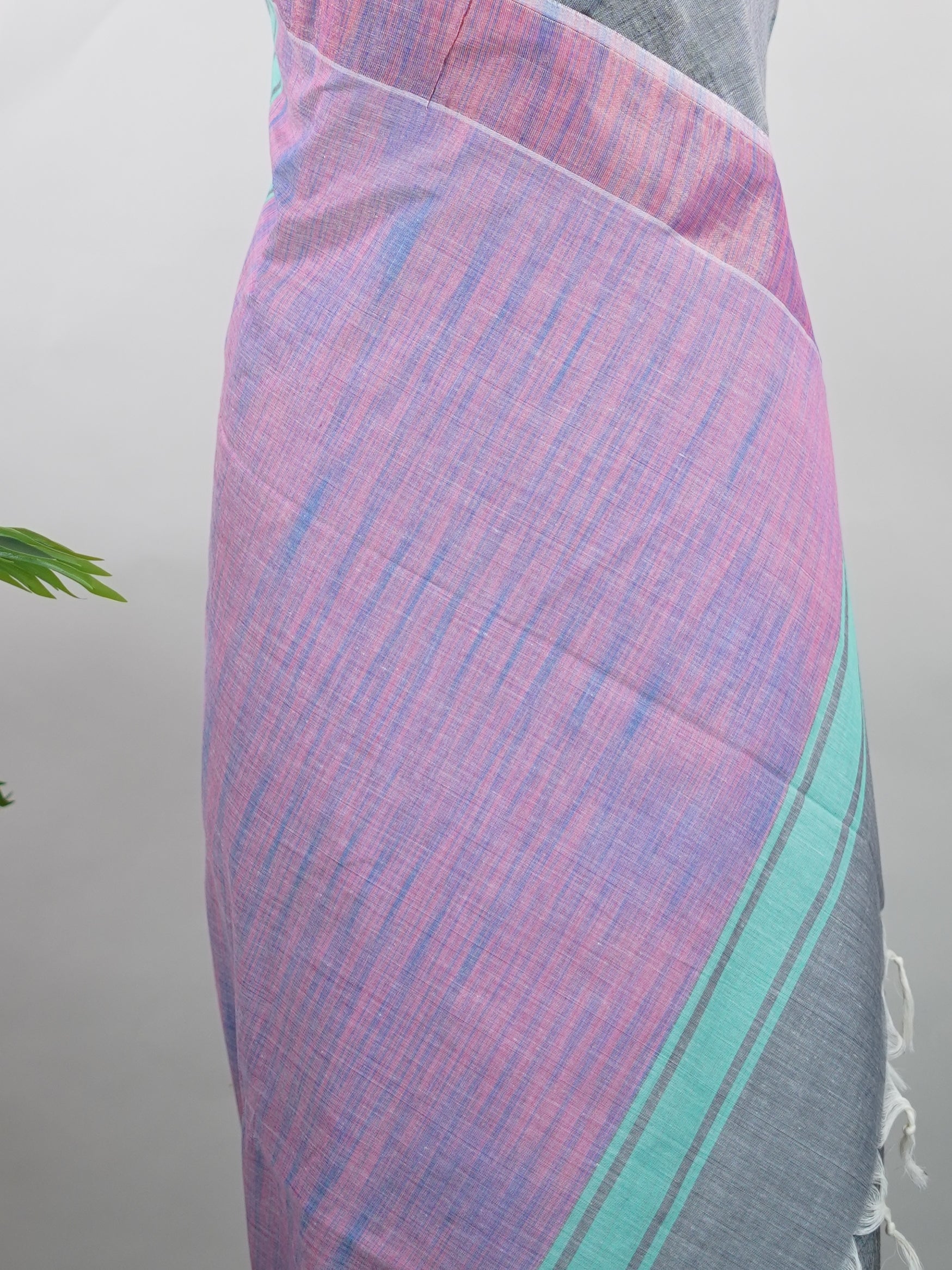 Bengal Cottons Grey South Cotton with Running Zari Border &amp; Grey Blouse Shyamala - Grey Handloom Cotton Saree - Manoranjitham Weaves - Handloom Store