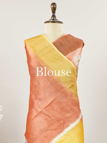 Tussars A Tussar saree with digital print and intricate Aari Peeta work, combining contemporary style with delicate handcraft. Miyan Malhara - Tussar Silk Saree | Digital Print - Manoranjitham Weaves - Handloom Store