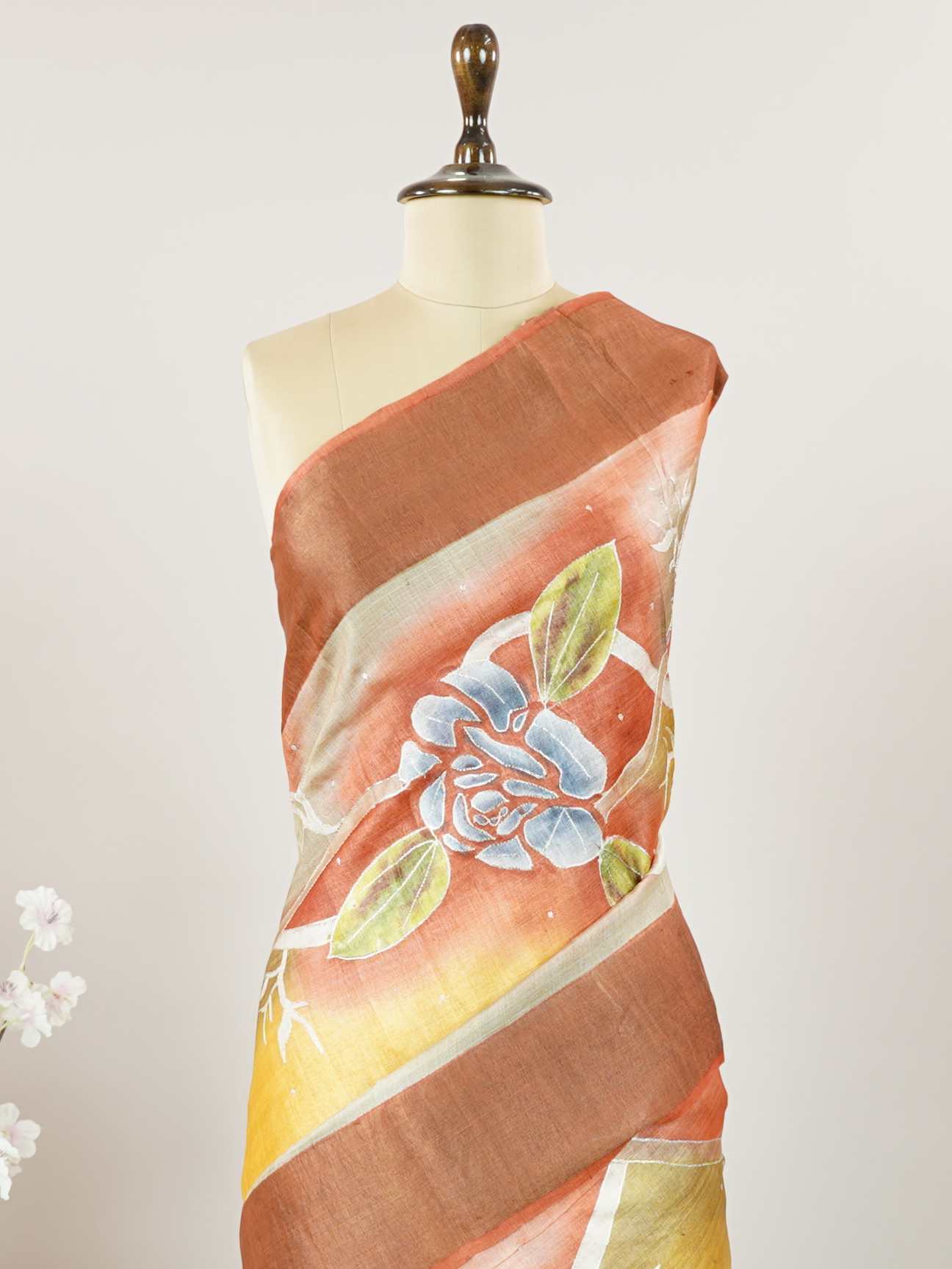 Tussars A Tussar saree with digital print and intricate Aari Peeta work, combining contemporary style with delicate handcraft. Miyan Malhara - Tussar Silk Saree | Digital Print - Manoranjitham Weaves - Handloom Store