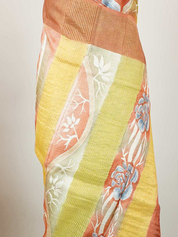 Tussars A Tussar saree with digital print and intricate Aari Peeta work, combining contemporary style with delicate handcraft. Miyan Malhara - Tussar Silk Saree | Digital Print - Manoranjitham Weaves - Handloom Store