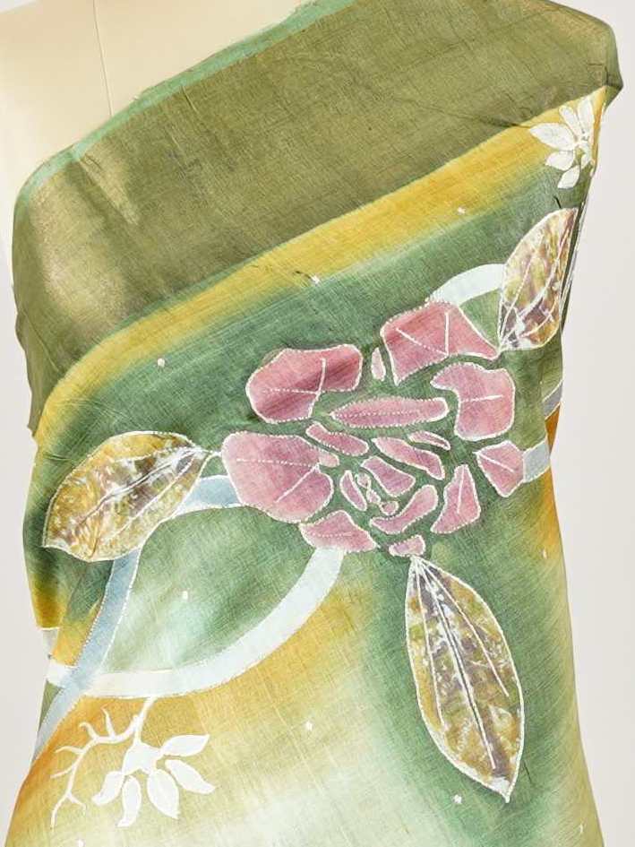 Tussars A Tussar saree with digital print and intricate Aari Peeta work, combining contemporary style with delicate handcraft. Hemanta - Tussar Silk Saree | Digital Print - Manoranjitham Weaves - Handloom Store