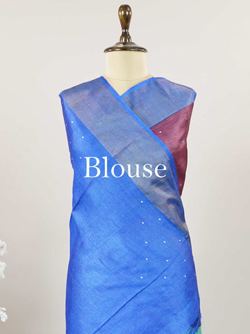 Tussars A Tussar saree with digital print and intricate Aari Peeta work, combining contemporary style with delicate handcraft. Madhukaunsa - Tussar Silk Saree | Digital Print - Manoranjitham Weaves - Handloom Store