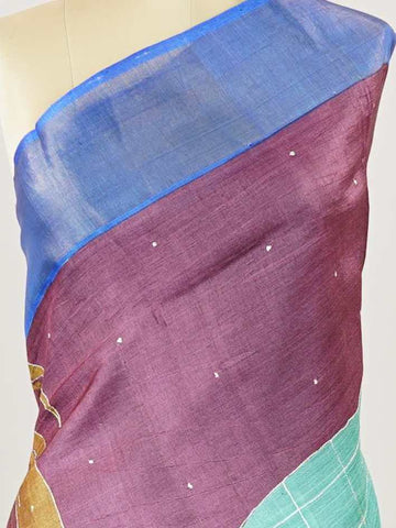 Tussars A Tussar saree with digital print and intricate Aari Peeta work, combining contemporary style with delicate handcraft. Madhukaunsa - Tussar Silk Saree | Digital Print - Manoranjitham Weaves - Handloom Store