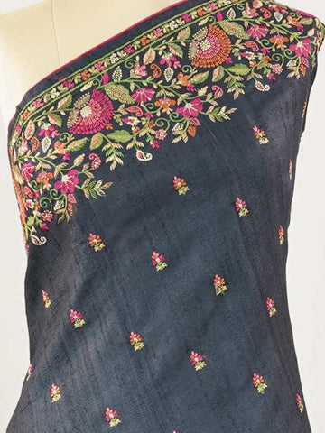 Tussars Desi Tussar sarees with embroidery, offering elegant texture and subtle detailing. Bageshreea - Tussar Silk Saree | Hand Embroidered - Manoranjitham Weaves - Handloom Store