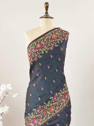 Tussars Desi Tussar sarees with embroidery, offering elegant texture and subtle detailing. Bageshreea - Tussar Silk Saree | Hand Embroidered - Manoranjitham Weaves - Handloom Store