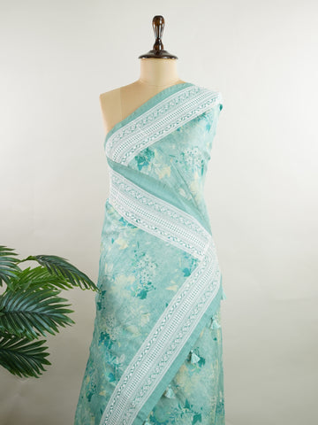 Tussars A serene green semi tussar saree blooming with floral digital prints and delicate thread borders.
Woven in Varanasi, it blends subtle texture with artisanal charm and light elegance.
Perfect for intimate gatherings, temple visits, or everyday grace with a touch of tradition.
#SemiTussarSaree #ThreadBorderElegance #VaranasiWeaves

 Poorvikalyani - Manoranjitham Weaves - Handloom Store