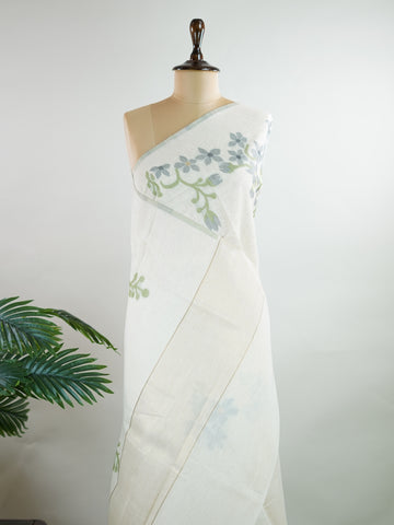 Cottons In soothing grey, this 100% Pure Cotton saree brings quiet beauty to everyday wear.br
Floral motifs bloom gently across the body, adding a soft, natural charm.br
Woven in Varanasi, it offers breathability and comfort all day long.br
A timeless choice for effortless grace.br
#PureCottonSaree #GreyElegance #FloralMotifs #VaranasiWeaves #ManoranjithamSarees Dharani - Handloom Cotton Saree | Zari Border | Traditional - Manoranjitham Weaves - Handloom Store