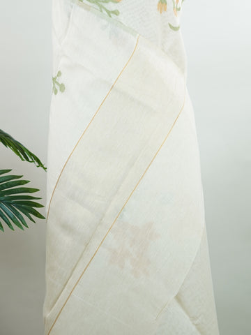 Cottons In soothing grey, this 100% Pure Cotton saree brings quiet beauty to everyday wear.br
Floral motifs bloom gently across the body, adding a soft, natural charm.br
Woven in Varanasi, it offers breathability and comfort all day long.br
A timeless choice for effortless grace.br
#PureCottonSaree #GreyElegance #FloralMotifs #VaranasiWeaves #ManoranjithamSarees Eshwari - Handloom Cotton Saree | Zari Border | Traditional - Manoranjitham Weaves - Handloom Store