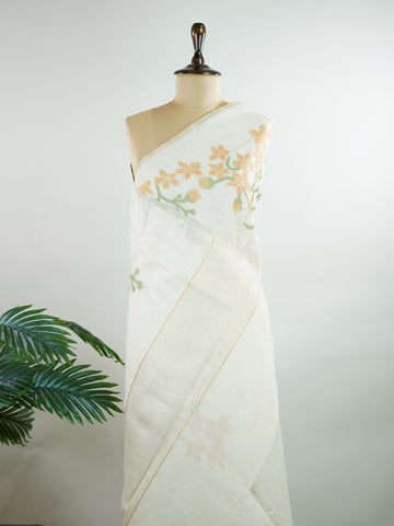 Cottons In soothing grey, this 100% Pure Cotton saree brings quiet beauty to everyday wear.br
Floral motifs bloom gently across the body, adding a soft, natural charm.br
Woven in Varanasi, it offers breathability and comfort all day long.br
A timeless choice for effortless grace.br
#PureCottonSaree #GreyElegance #FloralMotifs #VaranasiWeaves #ManoranjithamSarees Eshwari - Handloom Cotton Saree | Zari Border | Traditional - Manoranjitham Weaves - Handloom Store