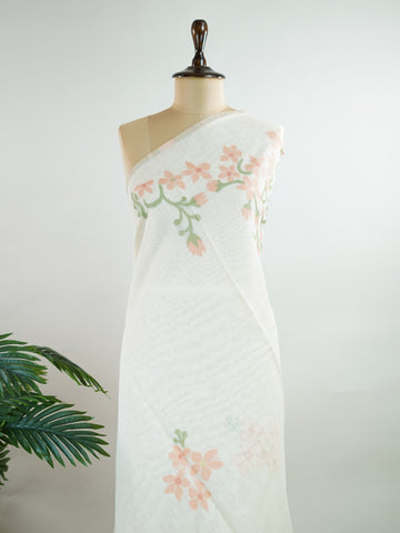Cottons In soft cream tones, this Kora Cotton saree from Varanasi carries a light, graceful charm.br
Floral motifs bloom gently across the body, untouched by zari for a pure, minimal look.br
Its airy texture makes it ideal for warm days and easy elegance.br
A timeless drape for those who love quiet beauty.br
#KoraCotton #FloralSaree #NoZariElegance #VaranasiWeaves #ManoranjithamSarees Jeevantika - Handloom Cotton Saree | Zari Border | Traditional - Manoranjitham Weaves - Handloom Store