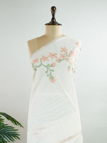 Cottons In soft cream tones, this Kora Cotton saree from Varanasi carries a light, graceful charm.br
Floral motifs bloom gently across the body, untouched by zari for a pure, minimal look.br
Its airy texture makes it ideal for warm days and easy elegance.br
A timeless drape for those who love quiet beauty.br
#KoraCotton #FloralSaree #NoZariElegance #VaranasiWeaves #ManoranjithamSarees Jeevantika - Handloom Cotton Saree | Zari Border | Traditional - Manoranjitham Weaves - Handloom Store