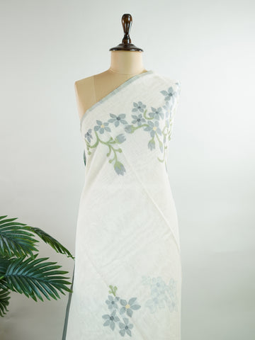 Cottons In soft cream tones, this Kora Cotton saree from Varanasi carries a light, graceful charm.br
Floral motifs bloom gently across the body, untouched by zari for a pure, minimal look.br
Its airy texture makes it ideal for warm days and easy elegance.br
A timeless drape for those who love quiet beauty.br
#KoraCotton #FloralSaree #NoZariElegance #VaranasiWeaves #ManoranjithamSarees Gautami - Handloom Cotton Saree | Zari Border | Traditional - Manoranjitham Weaves - Handloom Store