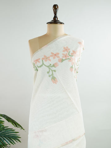 Cottons In soft cream tones, this Kora Cotton saree from Varanasi carries a light, graceful charm.br
Floral motifs bloom gently across the body, untouched by zari for a pure, minimal look.br
Its airy texture makes it ideal for warm days and easy elegance.br
A timeless drape for those who love quiet beauty.br
#KoraCotton #FloralSaree #NoZariElegance #VaranasiWeaves #ManoranjithamSarees Jyoti - Handloom Cotton Saree | Zari Border | Traditional - Manoranjitham Weaves - Handloom Store
