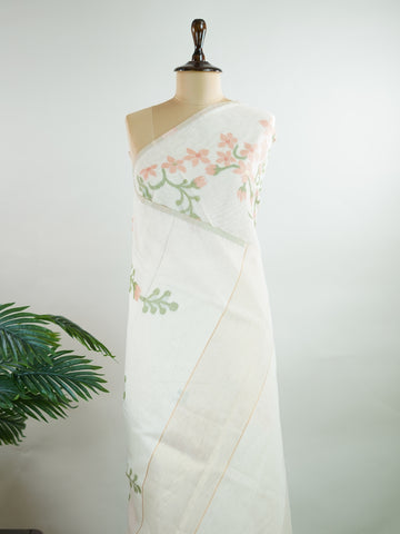 Cottons In soft cream tones, this Kora Cotton saree from Varanasi carries a light, graceful charm.br
Floral motifs bloom gently across the body, untouched by zari for a pure, minimal look.br
Its airy texture makes it ideal for warm days and easy elegance.br
A timeless drape for those who love quiet beauty.br
#KoraCotton #FloralSaree #NoZariElegance #VaranasiWeaves #ManoranjithamSarees Jyoti - Handloom Cotton Saree | Zari Border | Traditional - Manoranjitham Weaves - Handloom Store