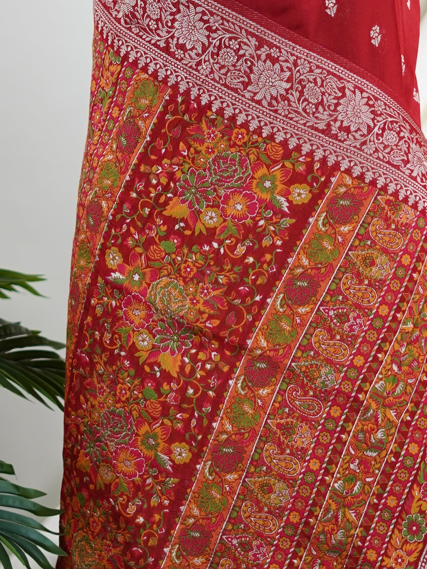 Georgette Red Tussar Georgette - Manoranjitham Weaves - Handloom Store