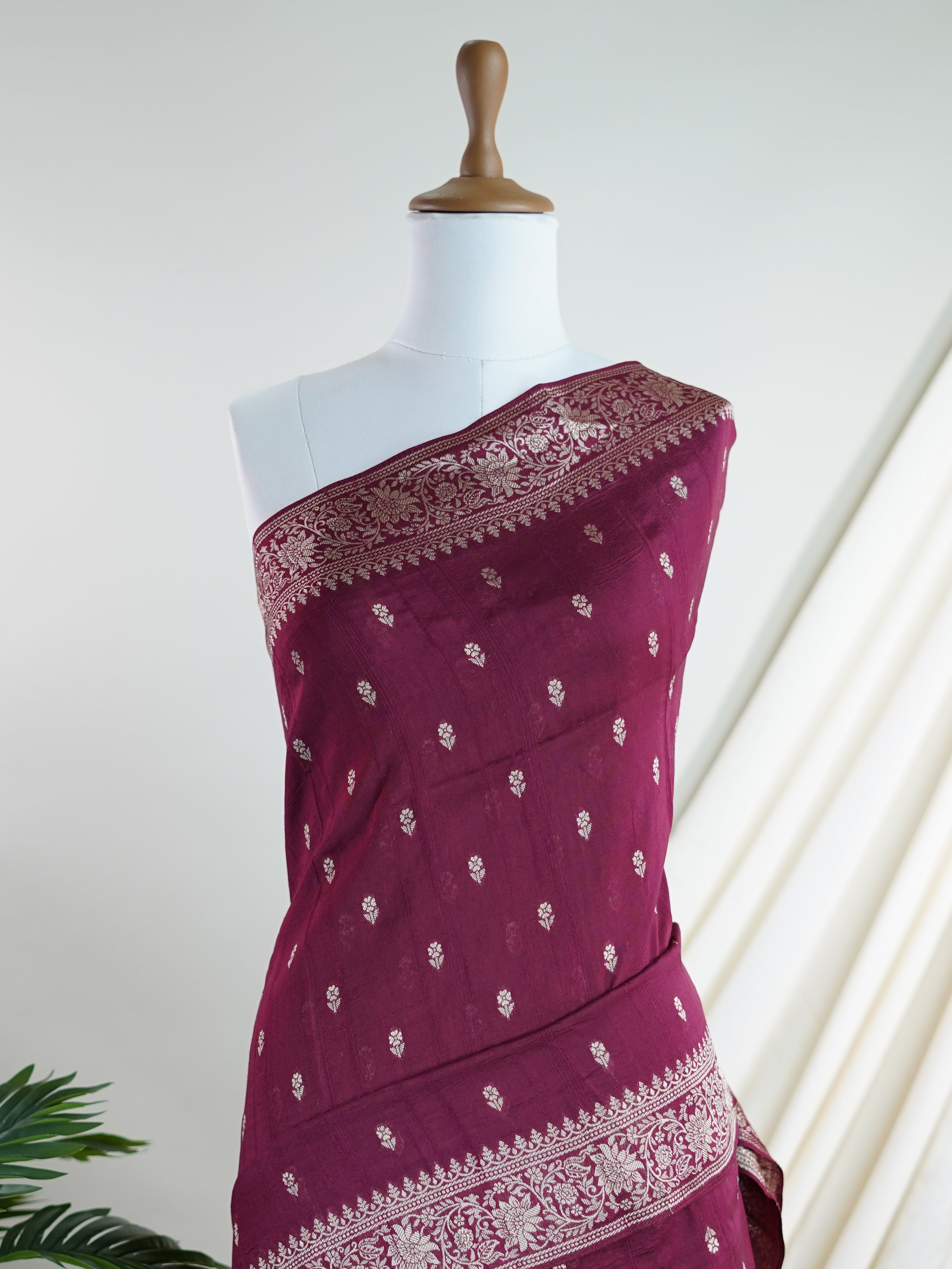 Georgette Maroon Tussar Georgette - Manoranjitham Weaves - Handloom Store