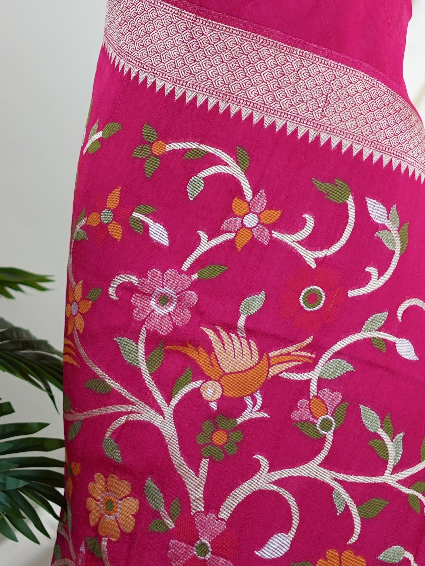 Georgette Pink Tussar Georgette - Manoranjitham Weaves - Handloom Store