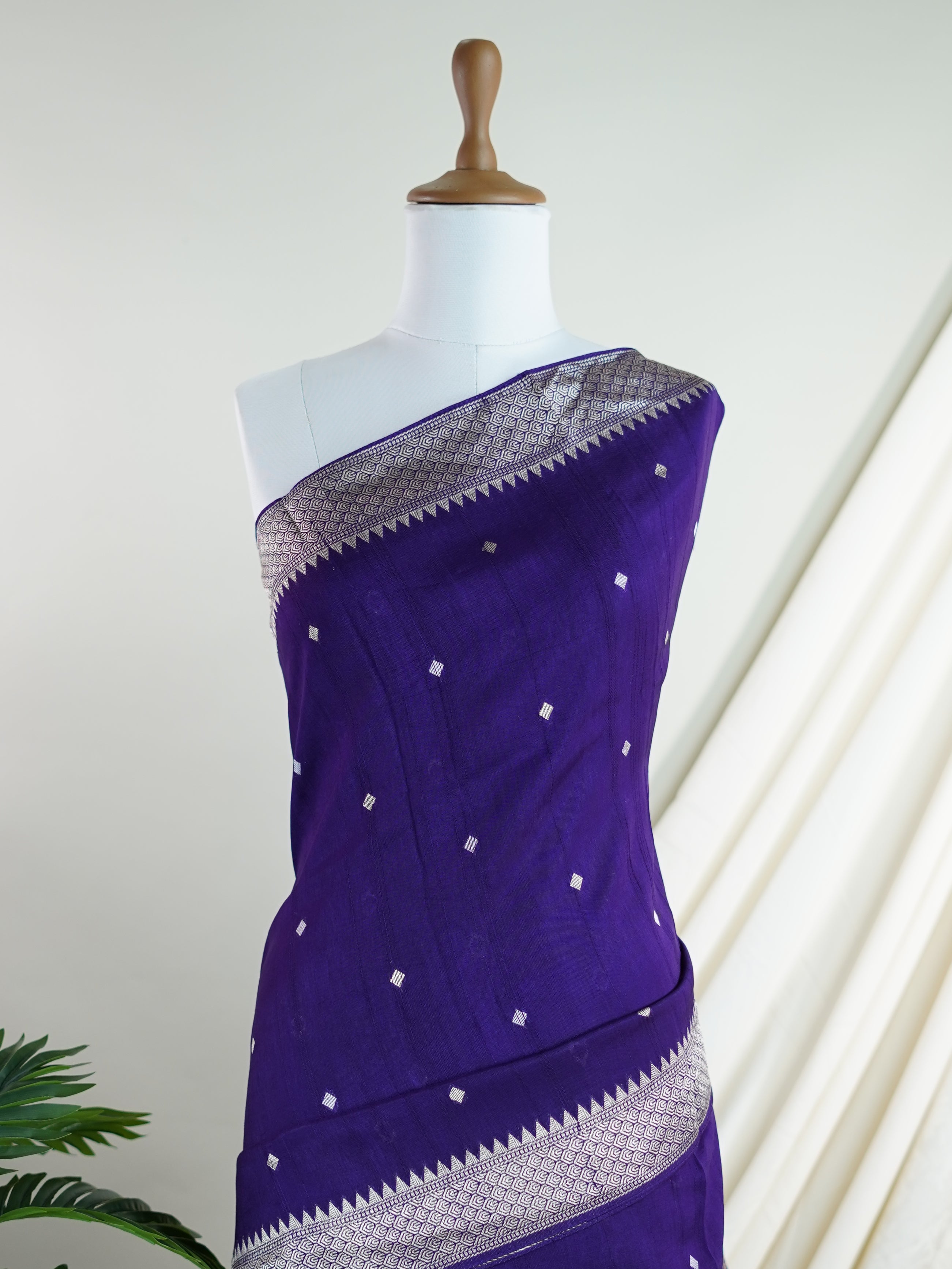 Georgette Violet Tussar Georgette - Manoranjitham Weaves - Handloom Store