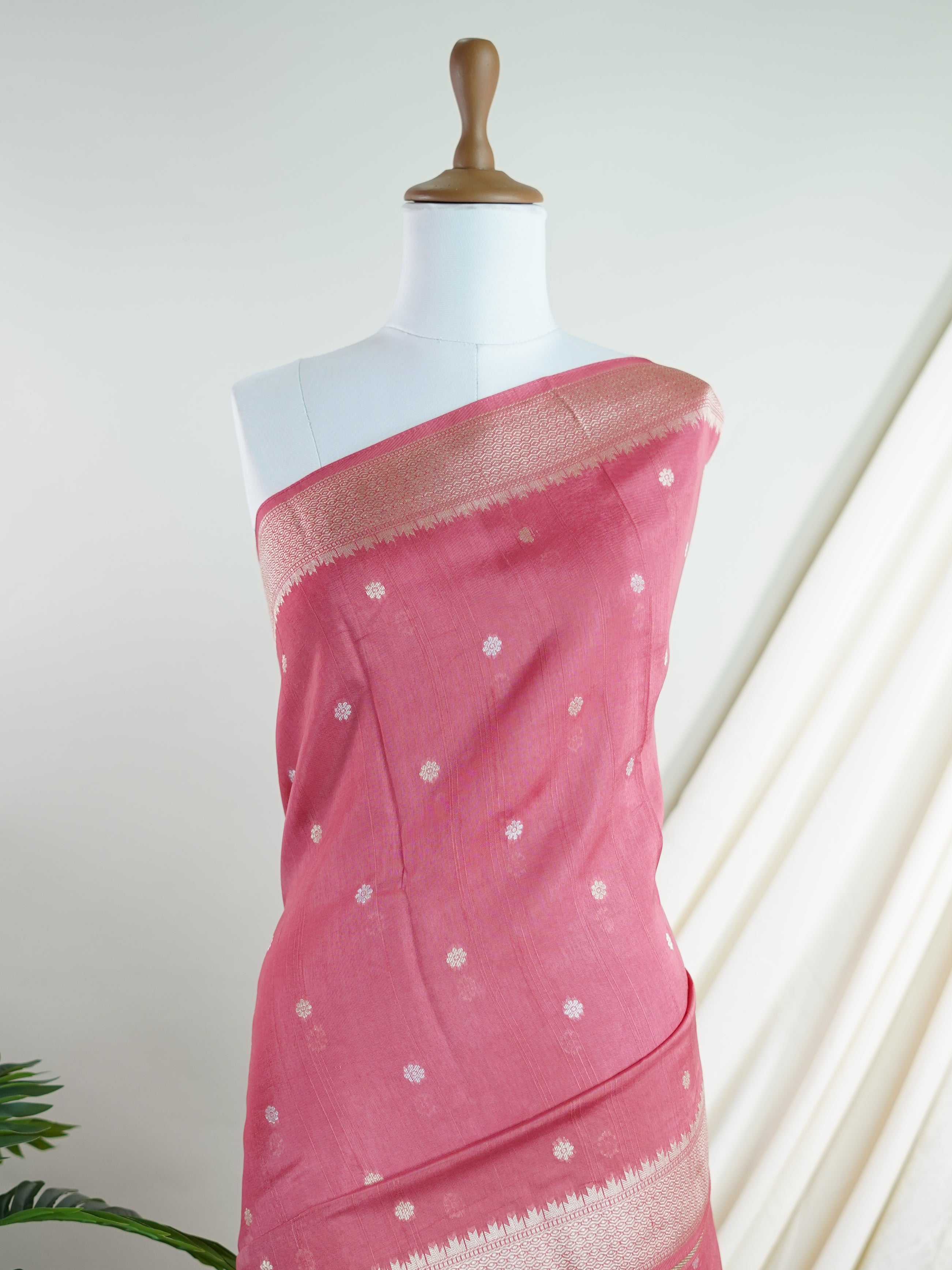 Georgette Pink Tussar Georgette - Manoranjitham Weaves - Handloom Store