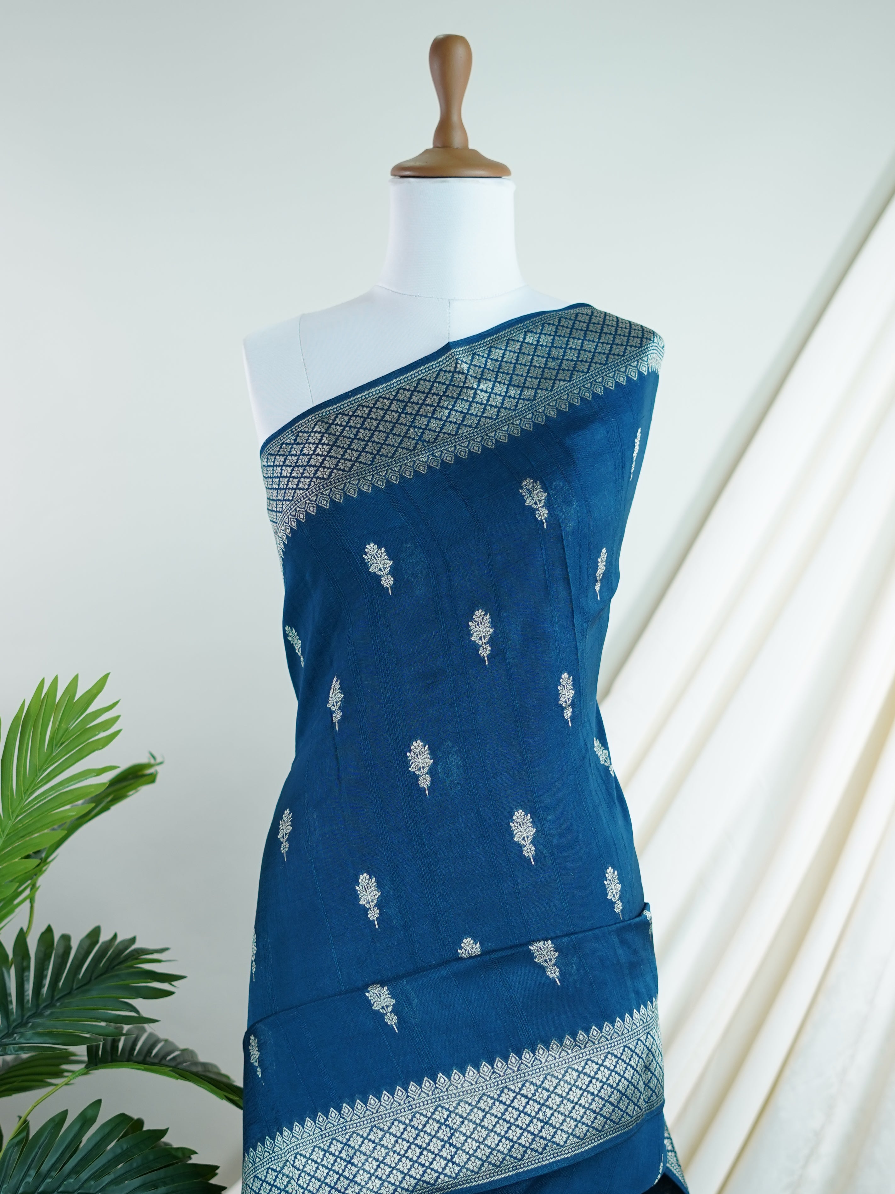 Georgette Blue Tussar Georgette - Manoranjitham Weaves - Handloom Store