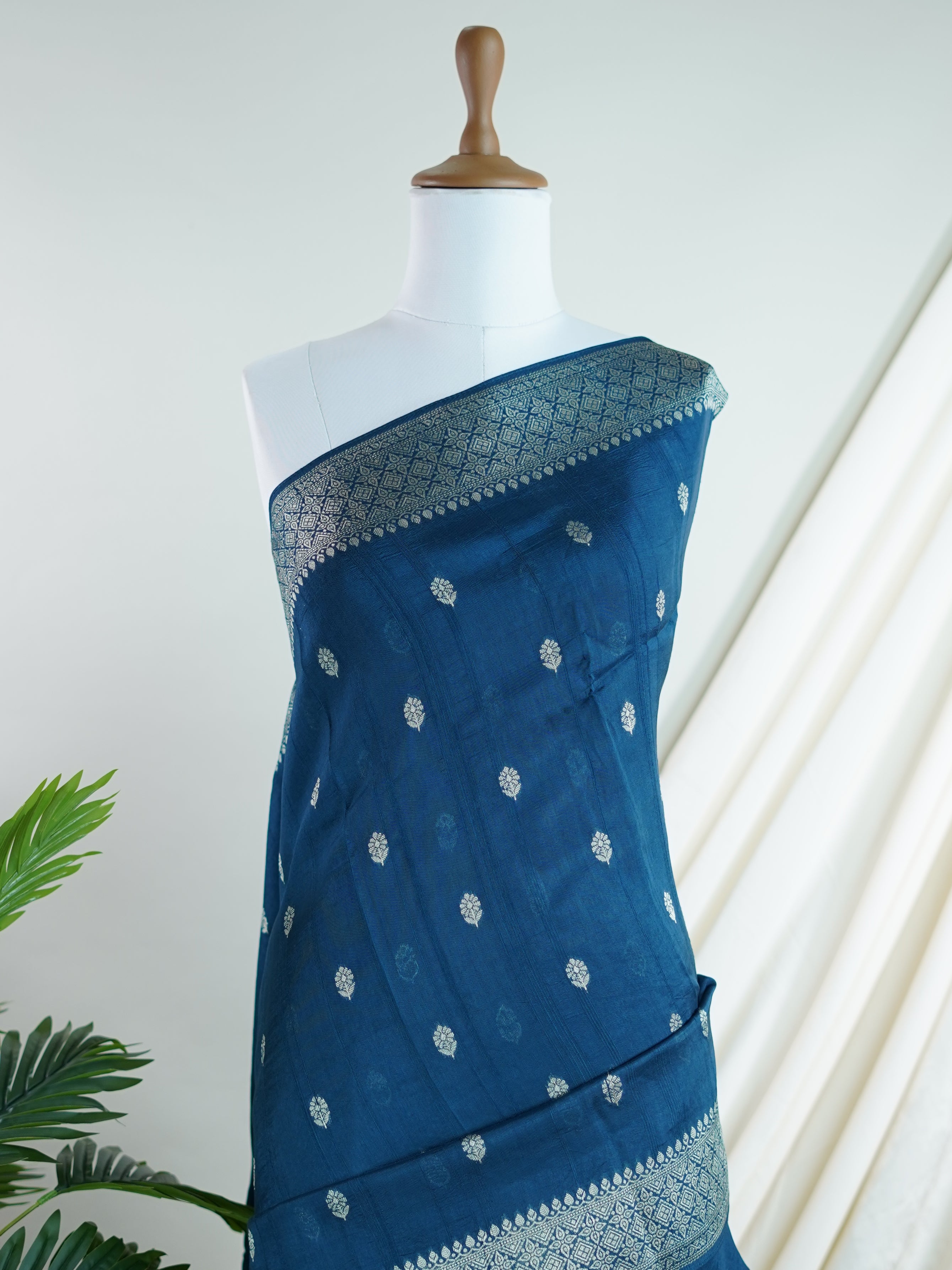 Georgette Blue Tussar Georgette - Manoranjitham Weaves - Handloom Store