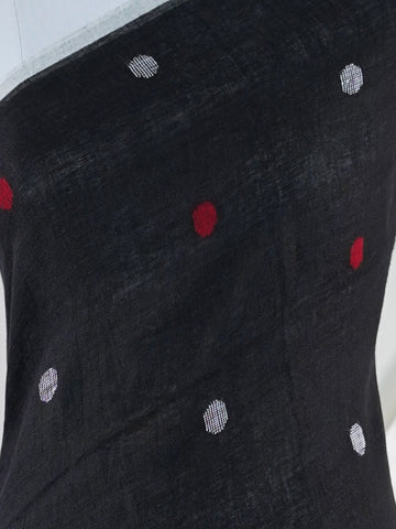 Linen This Linen silk saree, adorned in Black  and detailed with nan weaving, reflects the grandeur of Gujarat. The timeless Handwork motifs enhance its bridal charm. A perfect blend of luxury and tradition, it is designed for those who appreciate fine craftsmanship. Bageshree - Black Handloom Cotton Saree | Zari Border | Traditional - Manoranjitham Weaves - Handloom Store