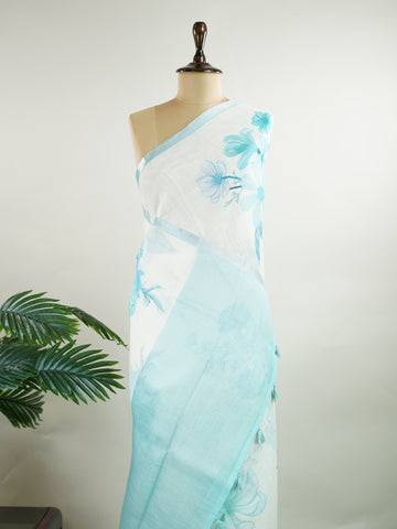 Linen A pristine white base adorned with multicolour floral motifs makes this Silk Kota saree a picture of elegance.br
Fine zari threads glint softly through the weave, adding a touch of celebration.br
Light as air and beautifully translucent, it’s ideal for summer occasions.br
A delicate dance of tradition and colour from Varanasi.br
#SilkKota #FloralElegance #WhiteSareeCharm #FineZariWeave #ManoranjithamSarees Bhairavam - Multicolour Semi Silk Saree - Manoranjitham Weaves - Handloom Store