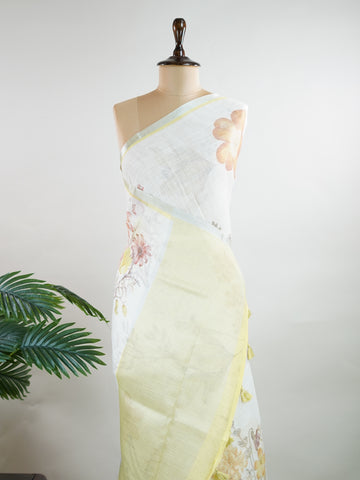 Linen A pristine white base adorned with multicolour floral motifs makes this Silk Kota saree a picture of elegance.
Fine zari threads glint softly through the weave, adding a touch of celebration.
Light as air and beautifully translucent, it’s ideal for summer occasions.
A delicate dance of tradition and colour from Varanasi.
#SilkKota #FloralElegance #WhiteSareeCharm #FineZariWeave #ManoranjithamSarees







 Chintamani - Manoranjitham Weaves - Handloom Store
