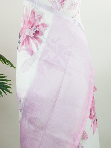 Linen A pristine white base adorned with multicolour floral motifs makes this Silk Kota saree a picture of elegance.br
Fine zari threads glint softly through the weave, adding a touch of celebration.br
Light as air and beautifully translucent, it’s ideal for summer occasions.br
A delicate dance of tradition and colour from Varanasi.br
#SilkKota #FloralElegance #WhiteSareeCharm #FineZariWeave #ManoranjithamSarees Chittaranjani - Multicolour Semi Silk Saree - Manoranjitham Weaves - Handloom Store