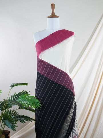 Handspun Cotton Black Pochampally Cotton with Ikkat Patterns Kanchana - Handloom Cotton Saree | Ikkat Border - Manoranjitham Weaves - Handloom Store