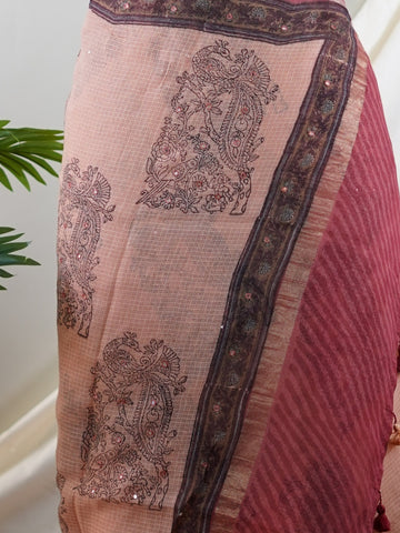 Kota A breezy Cotton Kota Doria saree adorned with delicate handblock prints and glistening mirror work—light as air, rich in tradition.br
Its translucent texture and airy drape make it perfect for summer gatherings and everyday grace.br
Every motif is stamped by hand, reflecting the charm of slow craft and timeless elegance.br
#HandloomCotton #KotaDoria #BlockPrintSaree #MirrorWork #Manoranjitham Begada - Handloom Pure Silk Saree | Handwoven | Buttas - Manoranjitham Weaves - Handloom Store