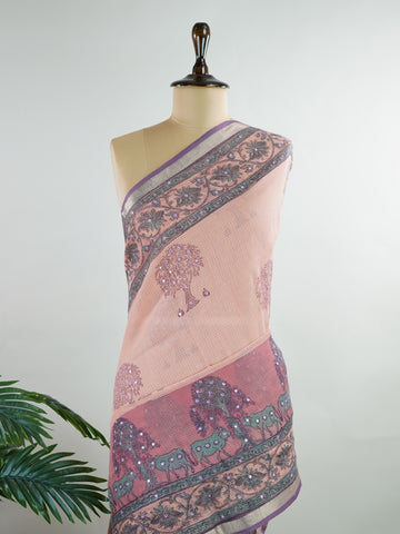 Kota A breezy Cotton Kota Doria saree adorned with delicate handblock prints and glistening mirror work—light as air, rich in tradition.br
Its translucent texture and airy drape make it perfect for summer gatherings and everyday grace.br
Every motif is stamped by hand, reflecting the charm of slow craft and timeless elegance.br
#HandloomCotton #KotaDoria #BlockPrintSaree #MirrorWork #Manoranjitham Chalanata - Handloom Pure Silk Saree | Handwoven | Buttas - Manoranjitham Weaves - Handloom Store