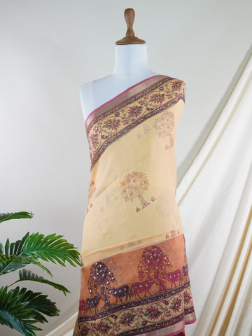Kota A breezy Cotton Kota Doria saree adorned with delicate handblock prints and glistening mirror work—light as air, rich in tradition.br
Its translucent texture and airy drape make it perfect for summer gatherings and everyday grace.br
Every motif is stamped by hand, reflecting the charm of slow craft and timeless elegance.br
#HandloomCotton #KotaDoria #BlockPrintSaree #MirrorWork #Manoranjitham Darbar - Handloom Pure Silk Saree | Handwoven | Buttas - Manoranjitham Weaves - Handloom Store