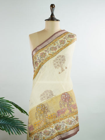 Kota A breezy Cotton Kota Doria saree adorned with delicate handblock prints and glistening mirror work—light as air, rich in tradition.br
Its translucent texture and airy drape make it perfect for summer gatherings and everyday grace.br
Every motif is stamped by hand, reflecting the charm of slow craft and timeless elegance.br
#HandloomCotton #KotaDoria #BlockPrintSaree #MirrorWork #Manoranjitham Desh - Handloom Pure Silk Saree | Handwoven | Buttas - Manoranjitham Weaves - Handloom Store