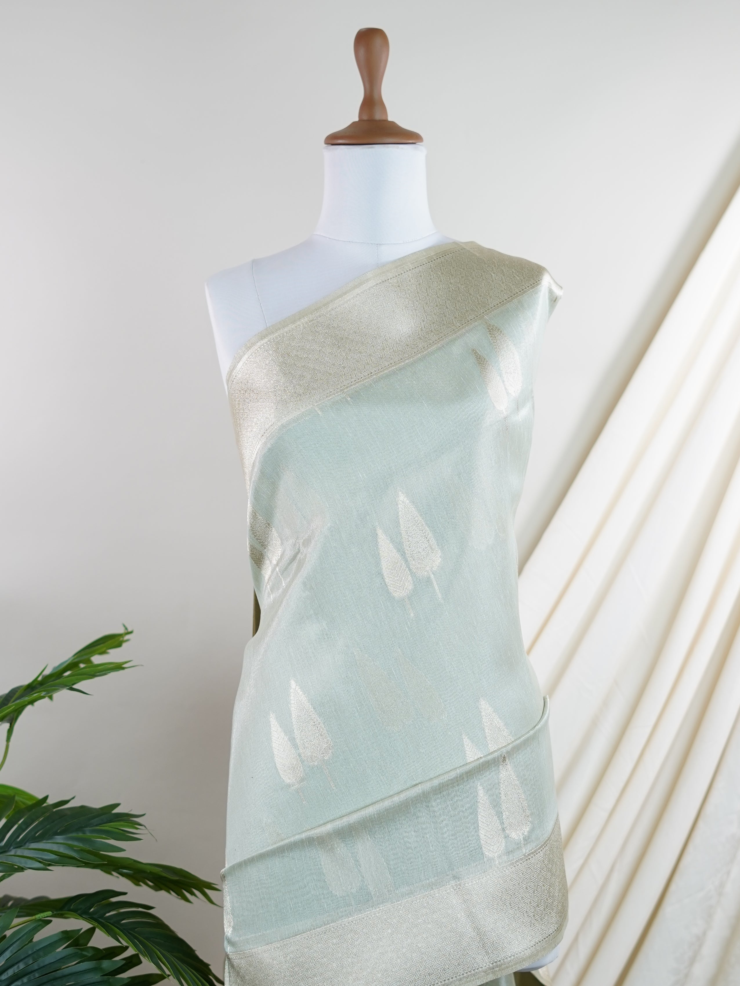 tissue Teal Green Semi Tissue - Manoranjitham Weaves - Handloom Store