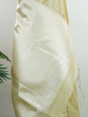 tissue Drenched in gold, this Semi Tissue saree shimmers with floral weave detailing and fine zari. Its lightweight texture and luminous finish make it a festive favourite. Crafted in Varanasi, it carries elegance in every thread. Ideal for weddings, receptions, and moments that deserve radiance. #SemiTissue #GoldenGlow #FloralWeave #FineZari #ManoranjithamSarees Pranathi - Semi Silk Saree - Manoranjitham Weaves - Handloom Store