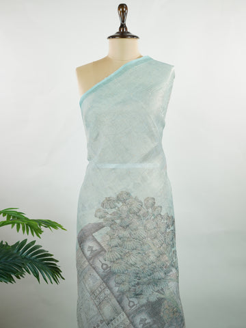 tissue A delicate Banaras Tissue saree woven in the heritage looms of Varanasi, this piece captures the timeless shimmer of fine zari work on a lightweight, translucent base. The luminous fabric drapes effortlessly and catches the light beautifully, making it an ideal choice for festive gatherings, pujas, and celebrations. Its airy texture keeps you comfortable while the subtle zari detailing adds a touch of understated elegance. tissue - Semi Silk Saree - Manoranjitham Weaves - Handloom Store