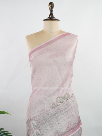 tissue A delicate Banaras Tissue saree woven in the heritage looms of Varanasi, this piece captures the timeless shimmer of fine zari work on a lightweight, translucent base. The luminous fabric drapes effortlessly and catches the light beautifully, making it an ideal choice for festive gatherings, pujas, and celebrations. Its airy texture keeps you comfortable while the subtle zari detailing adds a touch of understated elegance. tissue - Semi Silk Saree - Manoranjitham Weaves - Handloom Store