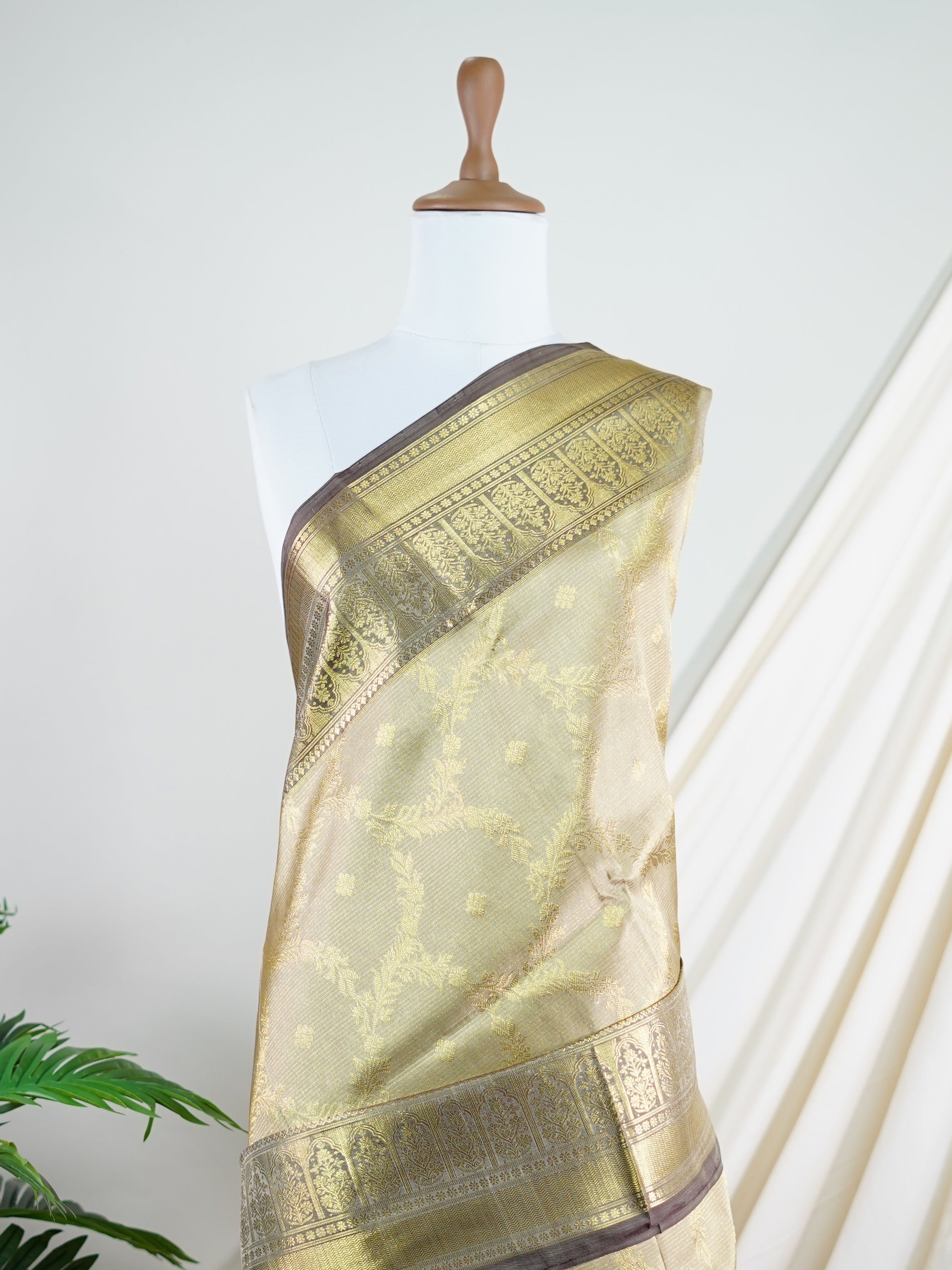 Venkatagiri Silk Beige 100% Pure Silk  - Manoranjitham Weaves - Handloom Store